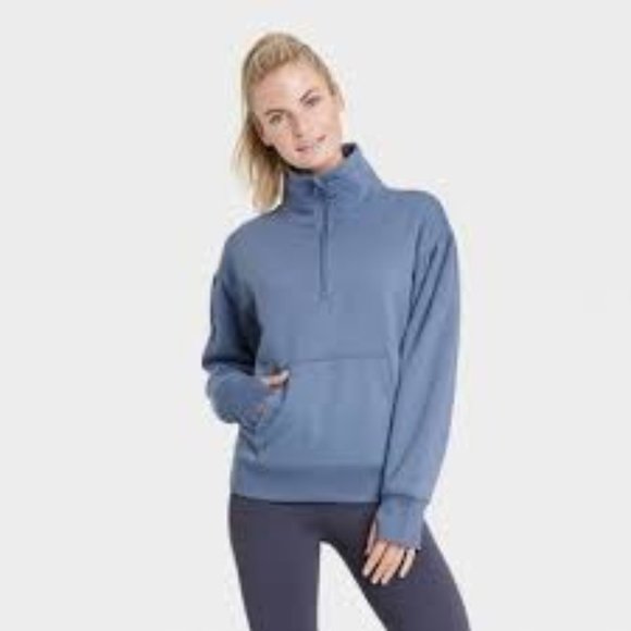 Women's Cotton Fleece 1/4 Zip Sweatshirt - All in Motion™ Navy Blue XXL - Picture 1 of 1